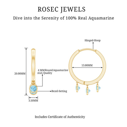 Genuine Aquamarine Hoop Earring in Bezel Setting