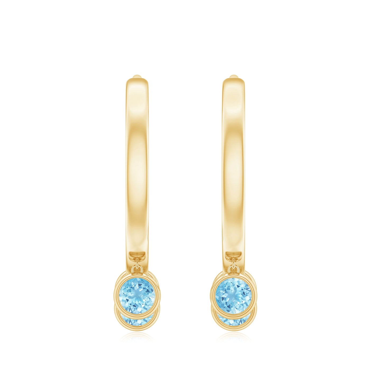 Genuine Aquamarine Hoop Earring in Bezel Setting
