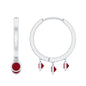 Natural Ruby Drop Hoop Earrings for Women