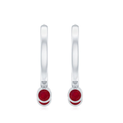 Natural Ruby Drop Hoop Earrings for Women