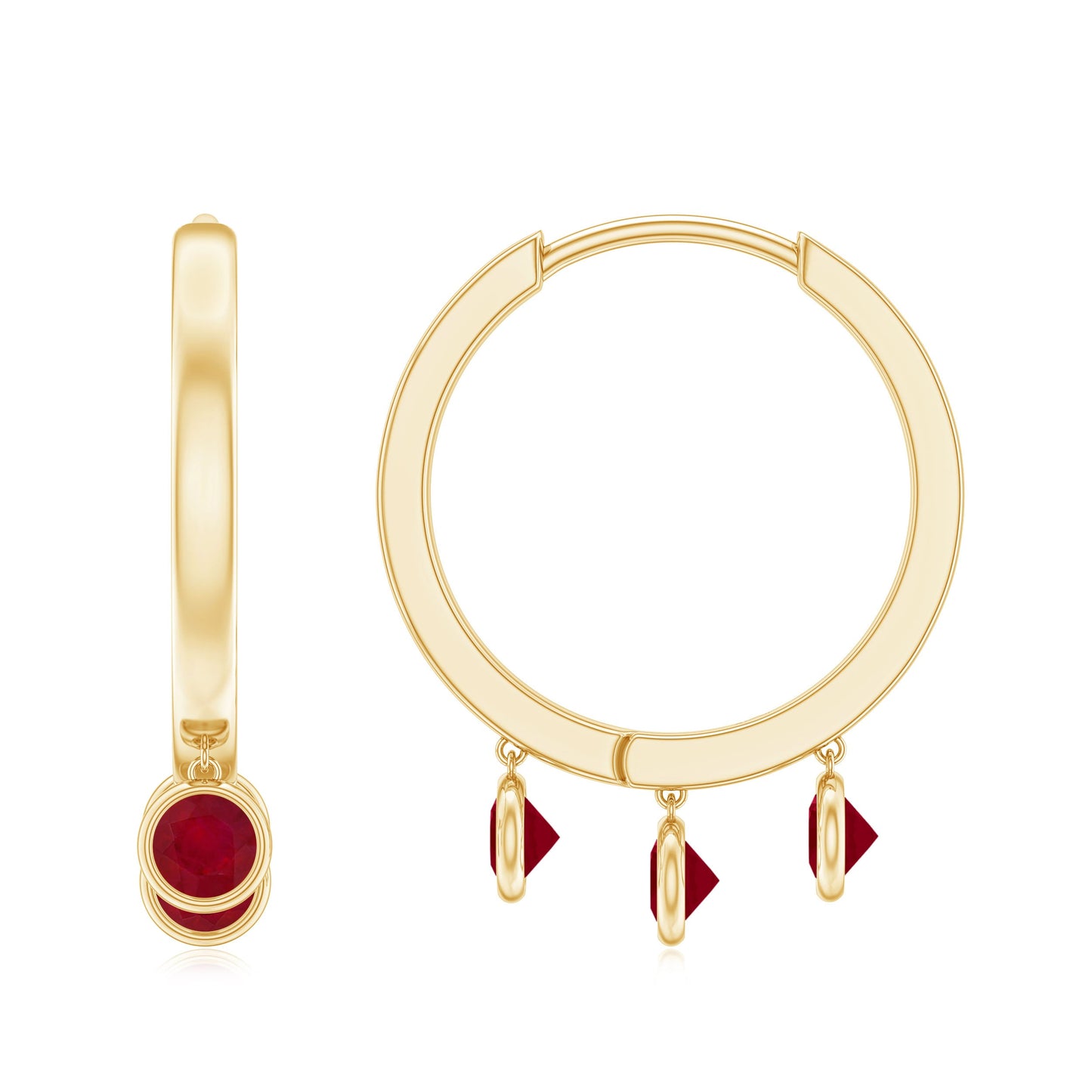 Natural Ruby Drop Hoop Earrings for Women