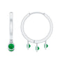 Certified Real 3 Stone Emerald Drop Hoop Earrings