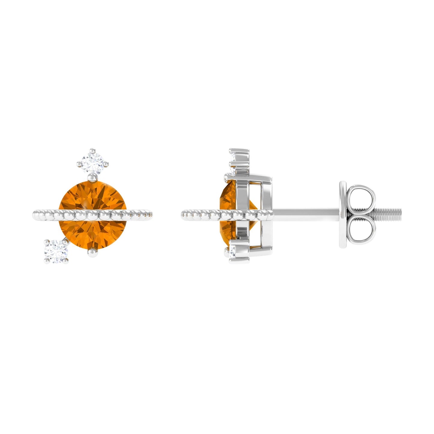 1 Carat Contemporary Citrine and Diamond Celestial Stud Earrings