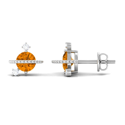1 Carat Contemporary Citrine and Diamond Celestial Stud Earrings