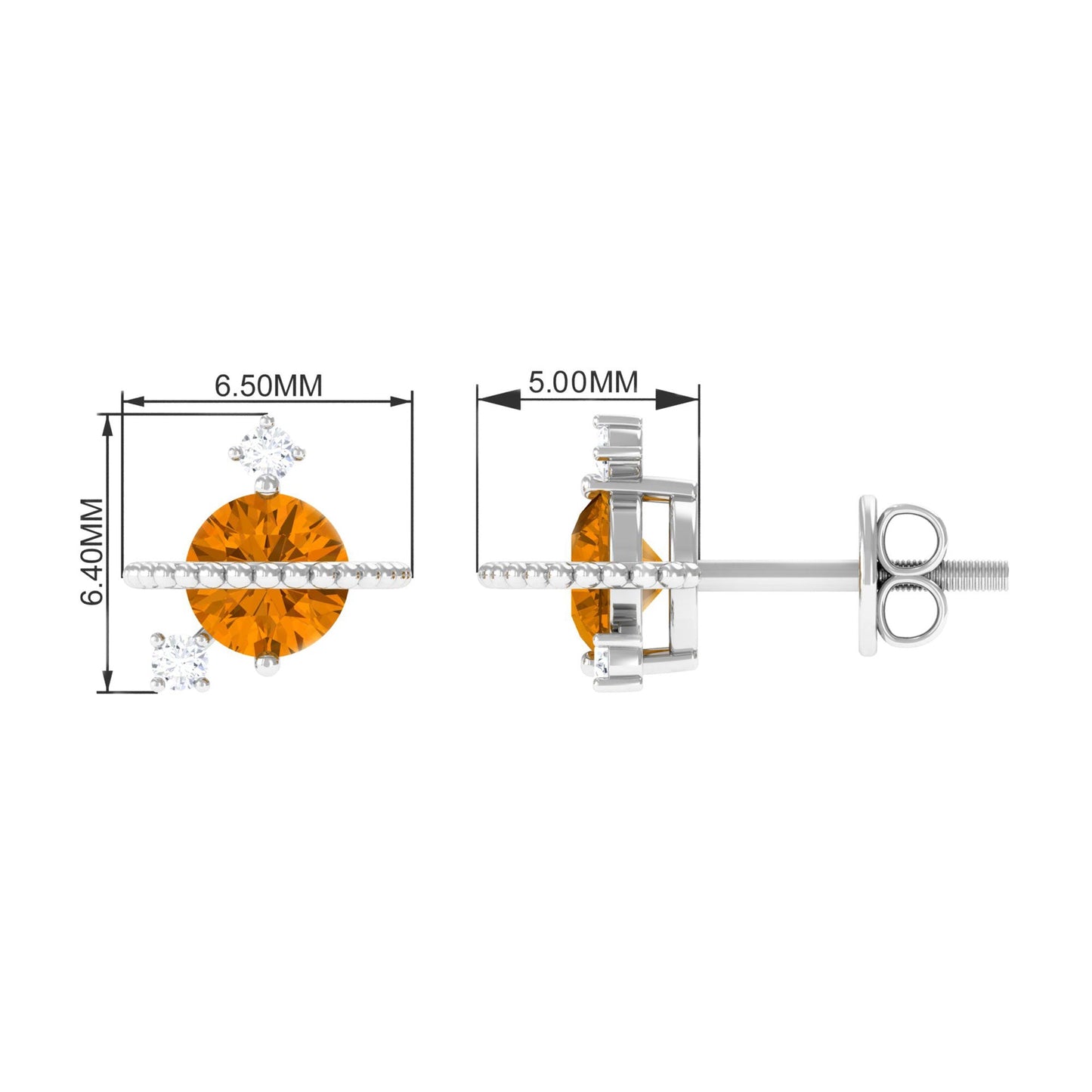 1 Carat Contemporary Citrine and Diamond Celestial Stud Earrings