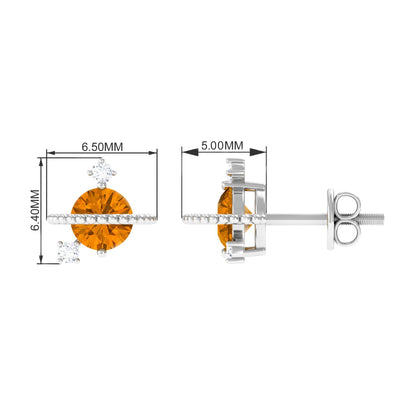 1 Carat Contemporary Citrine and Diamond Celestial Stud Earrings