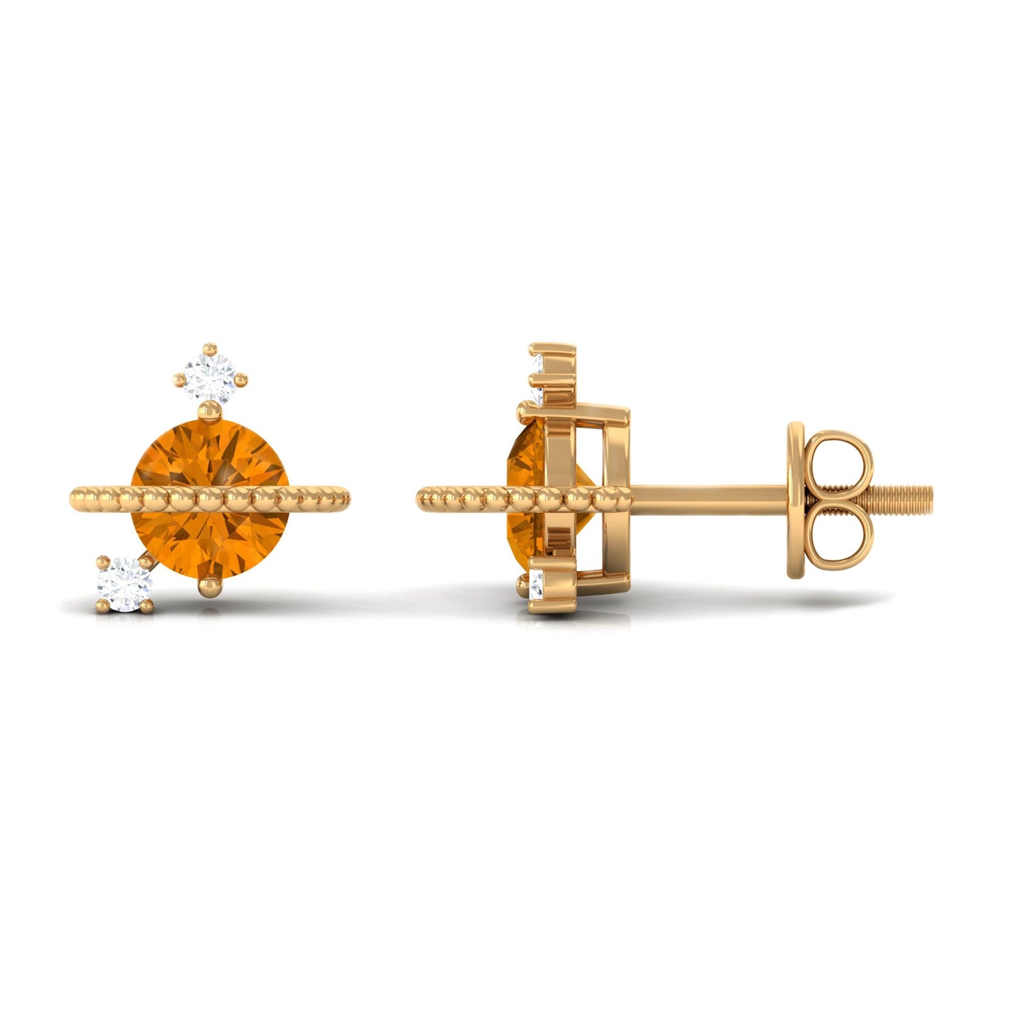 1 Carat Contemporary Citrine and Diamond Celestial Stud Earrings