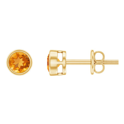 Solitaire 1 Carat Citrine Stud Earrings in Bezel Setting