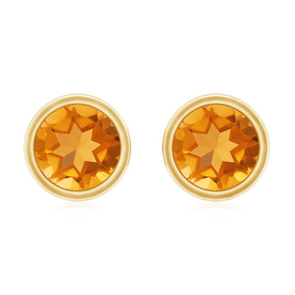 Solitaire 1 Carat Citrine Stud Earrings in Bezel Setting