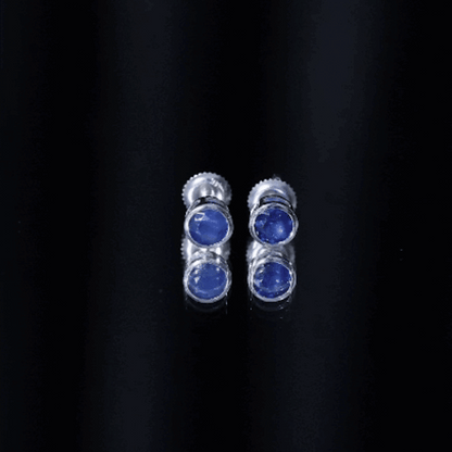 1.9 Carat Bezel Set Blue Sapphire Solitaire Stud Earrings