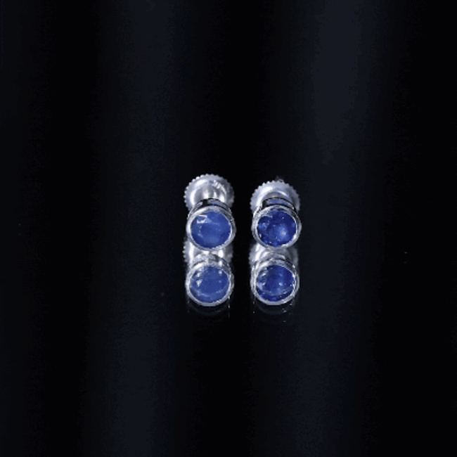 1.9 Carat Bezel Set Blue Sapphire Solitaire Stud Earrings