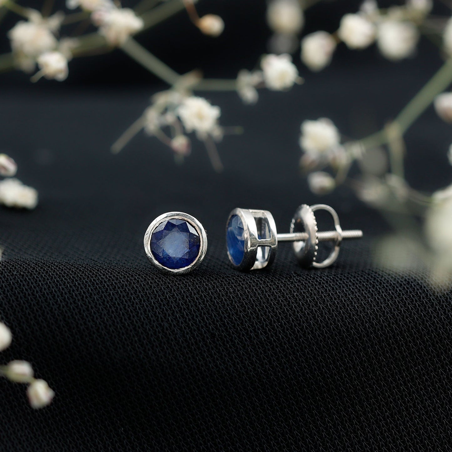 1.9 Carat Bezel Set Blue Sapphire Solitaire Stud Earrings