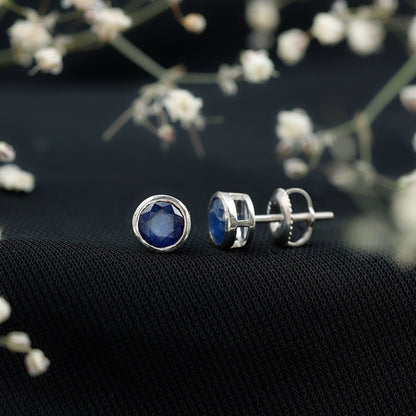 1.9 Carat Bezel Set Blue Sapphire Solitaire Stud Earrings
