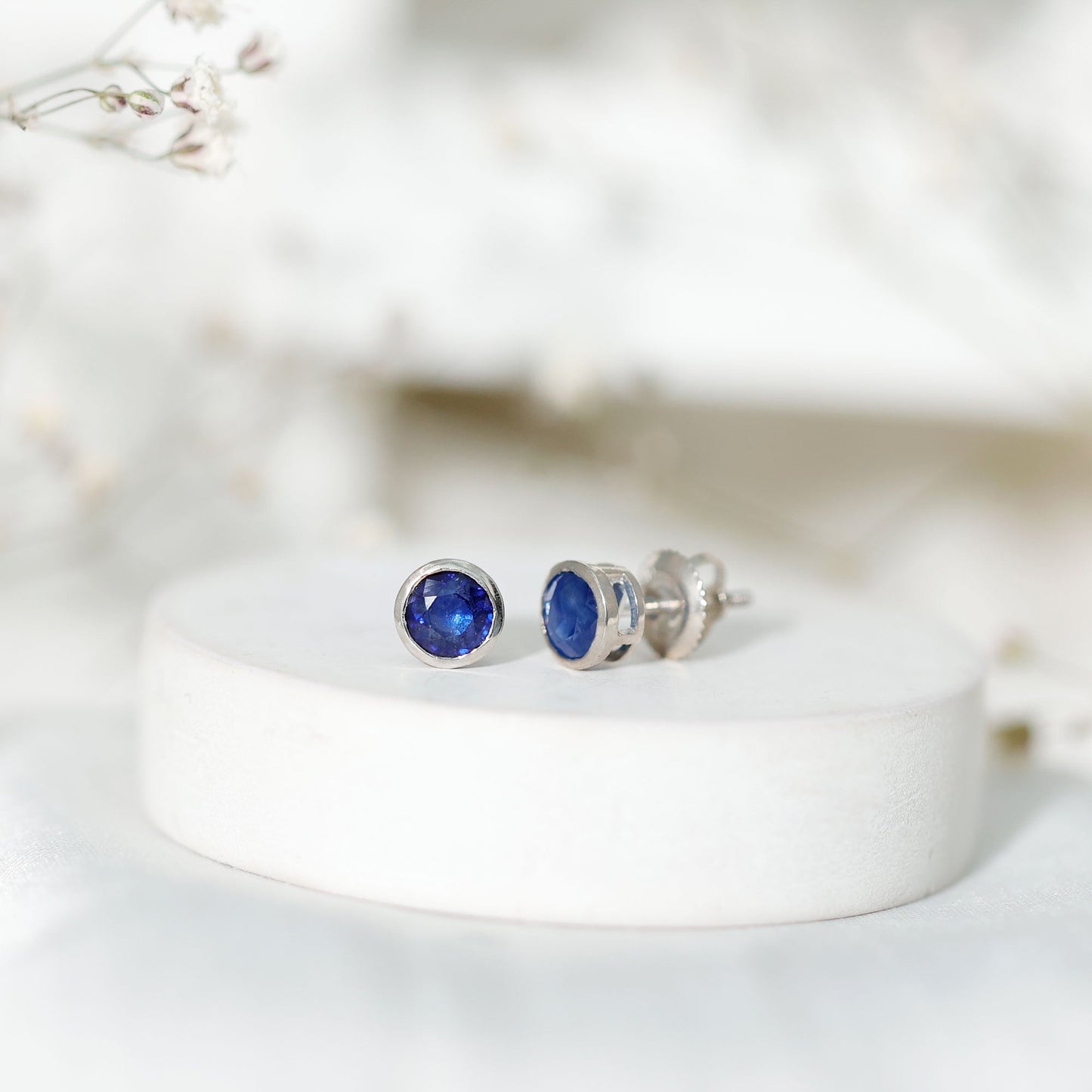 1.9 Carat Bezel Set Blue Sapphire Solitaire Stud Earrings