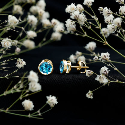 Natural 1.6 Carat Aquamarine Stud Earrings in Bezel Setting