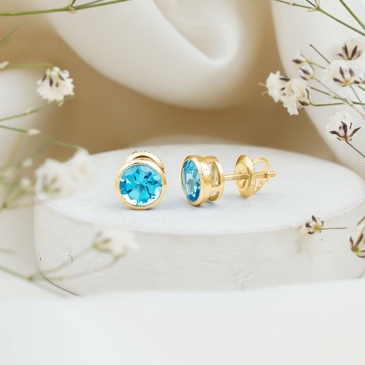 Natural 1.6 Carat Aquamarine Stud Earrings in Bezel Setting