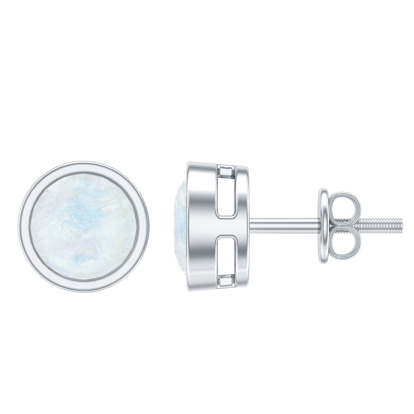 Real Moonstone Solitaire Stud Earrings in Bezel Setting