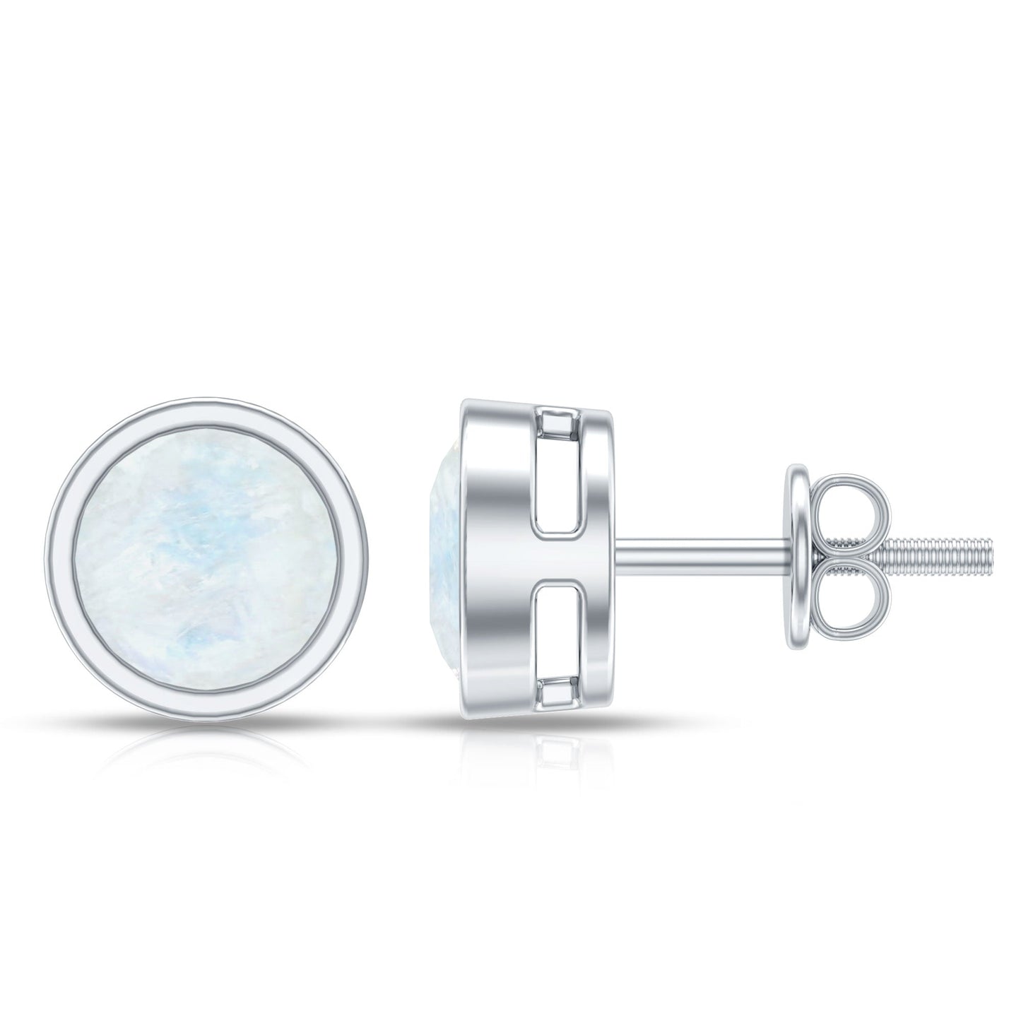 Real Moonstone Solitaire Stud Earrings in Bezel Setting