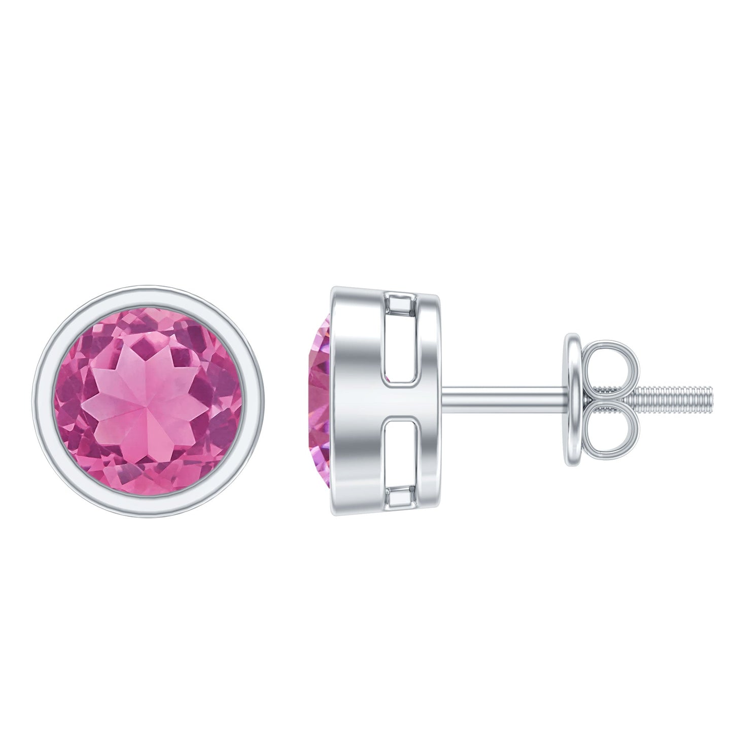 Round Pink Tourmaline Solitaire Stud Earrings