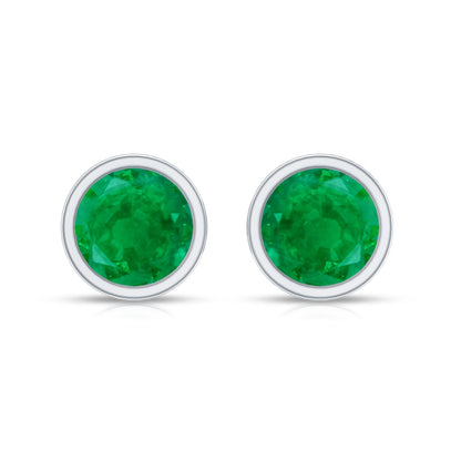 Bezel Set Round Emerald Solitaire Stud Earrings