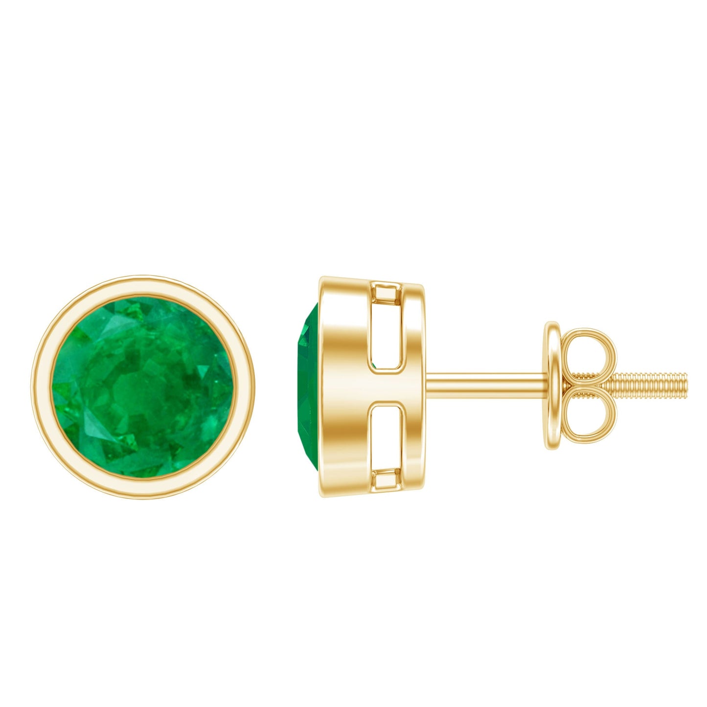 Bezel Set Round Emerald Solitaire Stud Earrings
