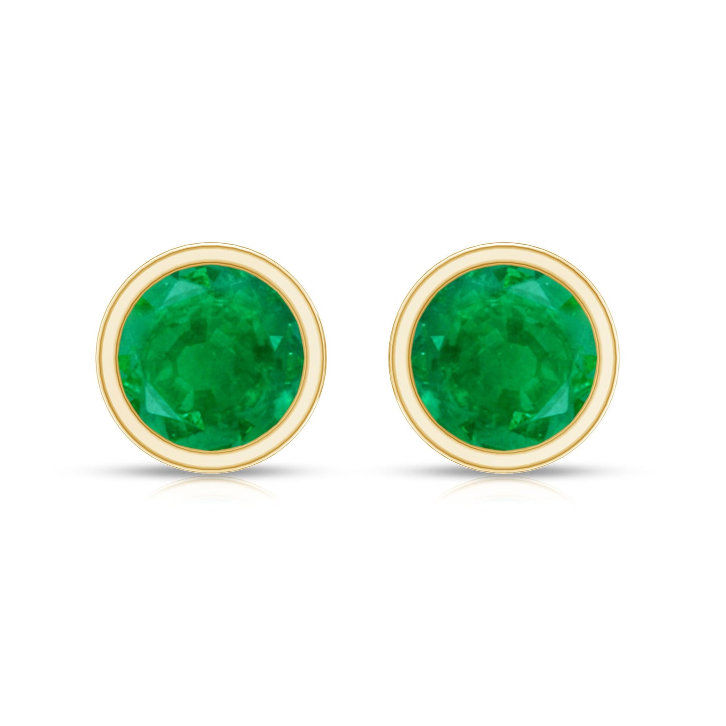 Bezel Set Round Emerald Solitaire Stud Earrings