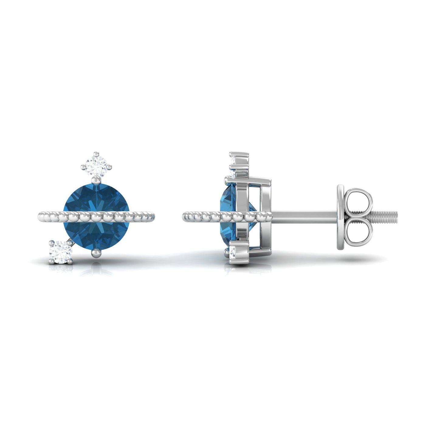 1.2 Carat London Blue Topaz and Diamond Contemporary Stud Earrings