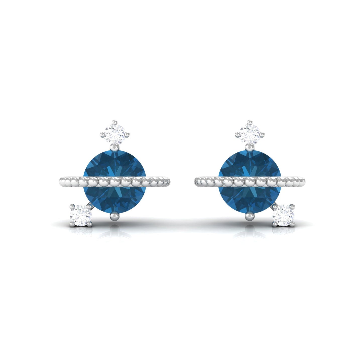 1.2 Carat London Blue Topaz and Diamond Contemporary Stud Earrings