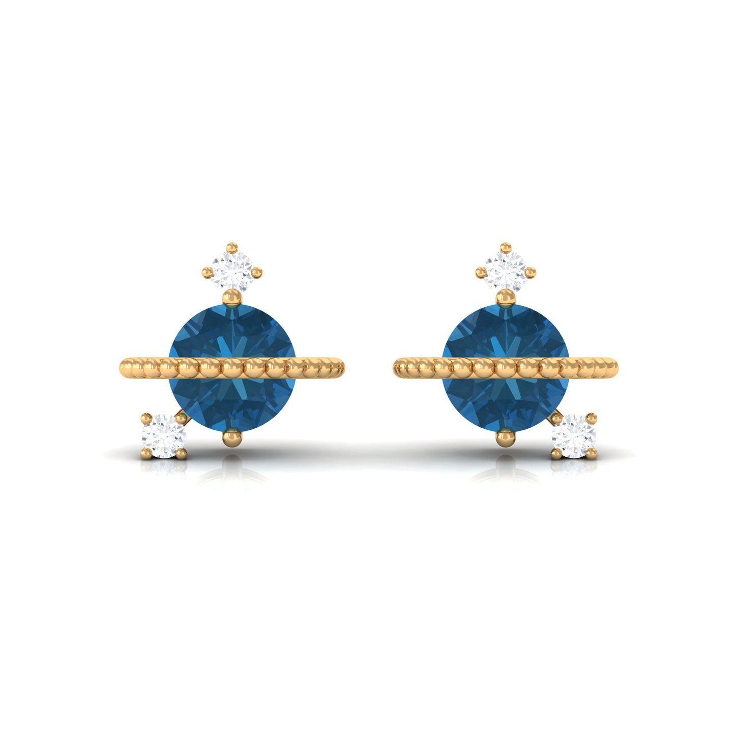 1.2 Carat London Blue Topaz and Diamond Contemporary Stud Earrings