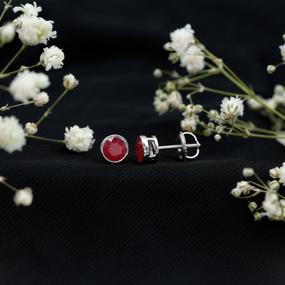 1.3 Carat Bezel Set Genuine Ruby Solitaire Stud Earrings
