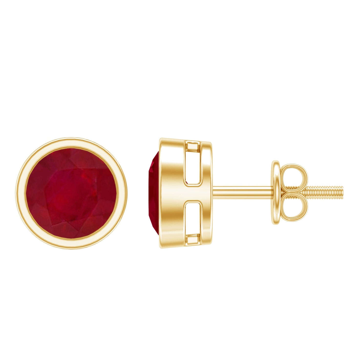 1.3 Carat Bezel Set Genuine Ruby Solitaire Stud Earrings
