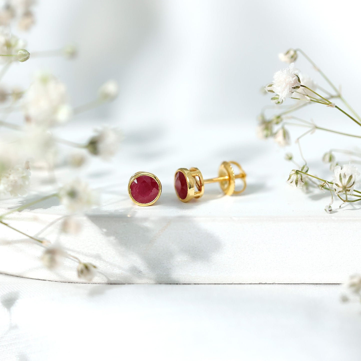 1.3 Carat Bezel Set Genuine Ruby Solitaire Stud Earrings