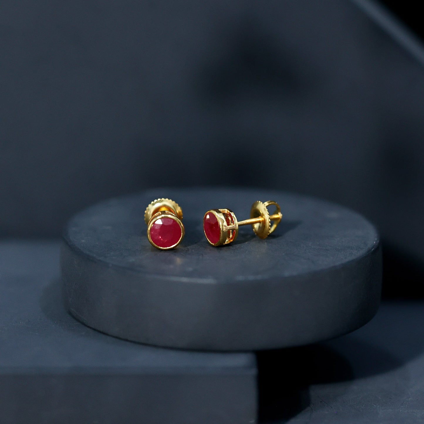 1.3 Carat Bezel Set Genuine Ruby Solitaire Stud Earrings