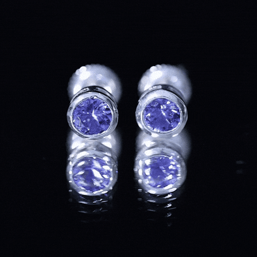 Natural 1 Carat Blue Tanzanite Solitaire Stud Earrings in Bezel Setting