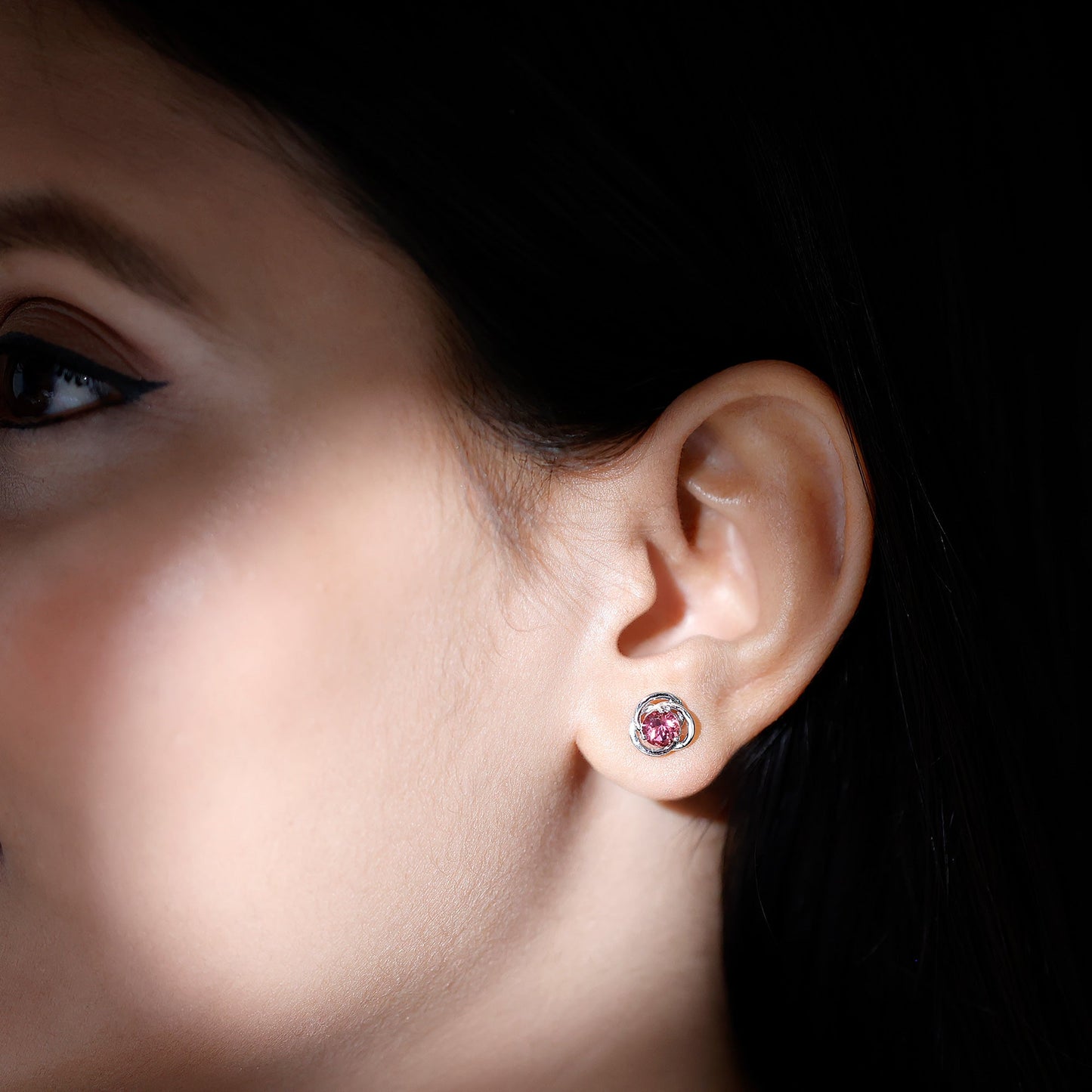 0.9 Carat Solitaire Pink Tourmaline Swirl Stud Earrings