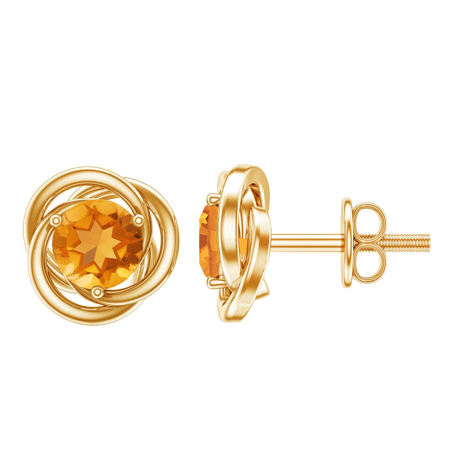 Solitaire 1 Carat Citrine Swirl Stud Earrings in 3 Prong Setting