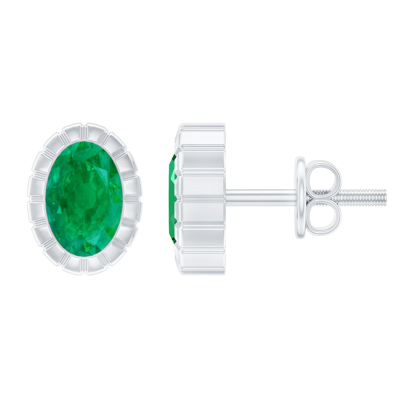 0.8 Carat Oval Emerald Solitaire Stud Earrings in Bezel Setting