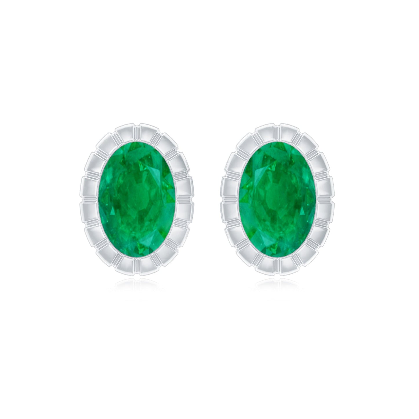 0.8 Carat Oval Emerald Solitaire Stud Earrings in Bezel Setting