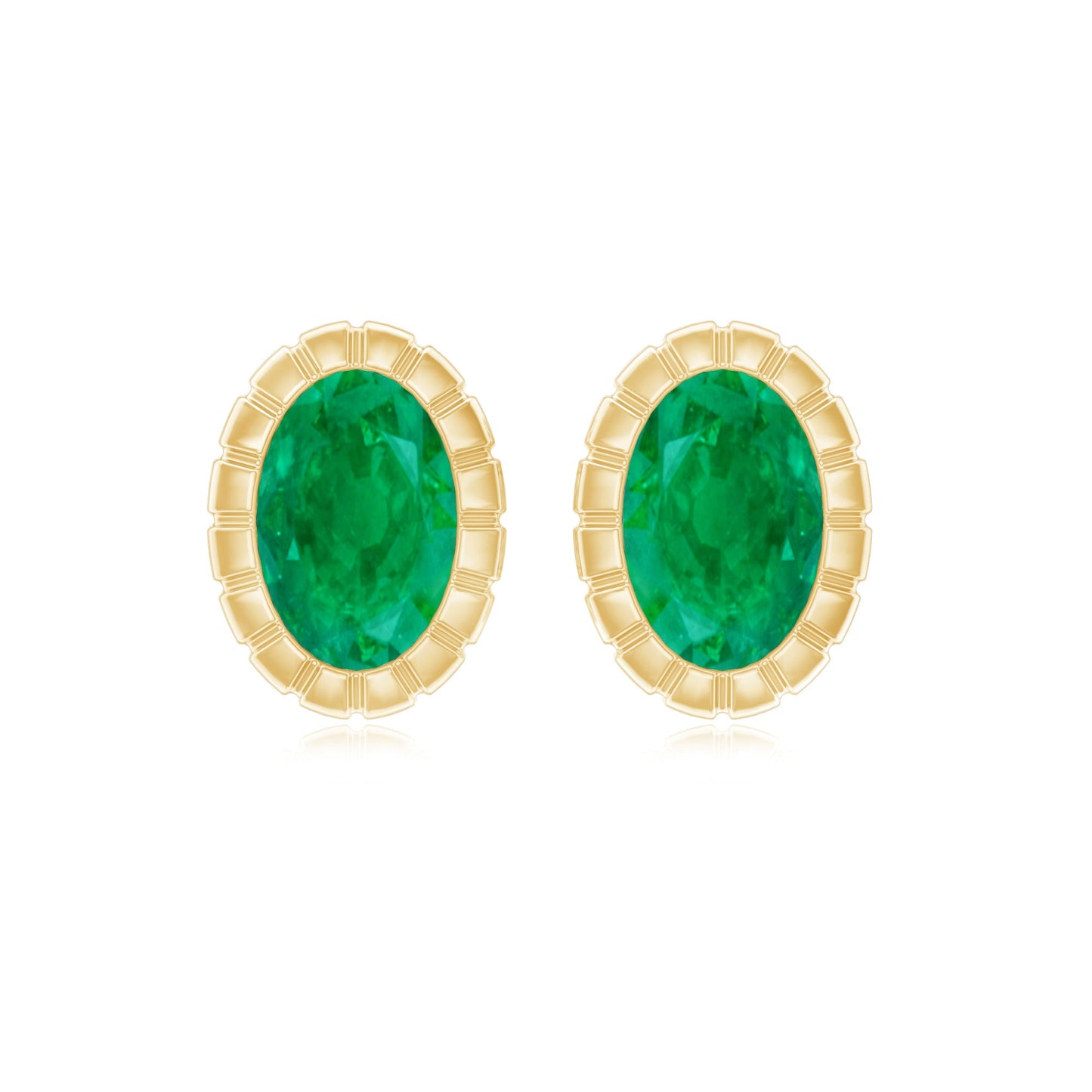 0.8 Carat Oval Emerald Solitaire Stud Earrings in Bezel Setting