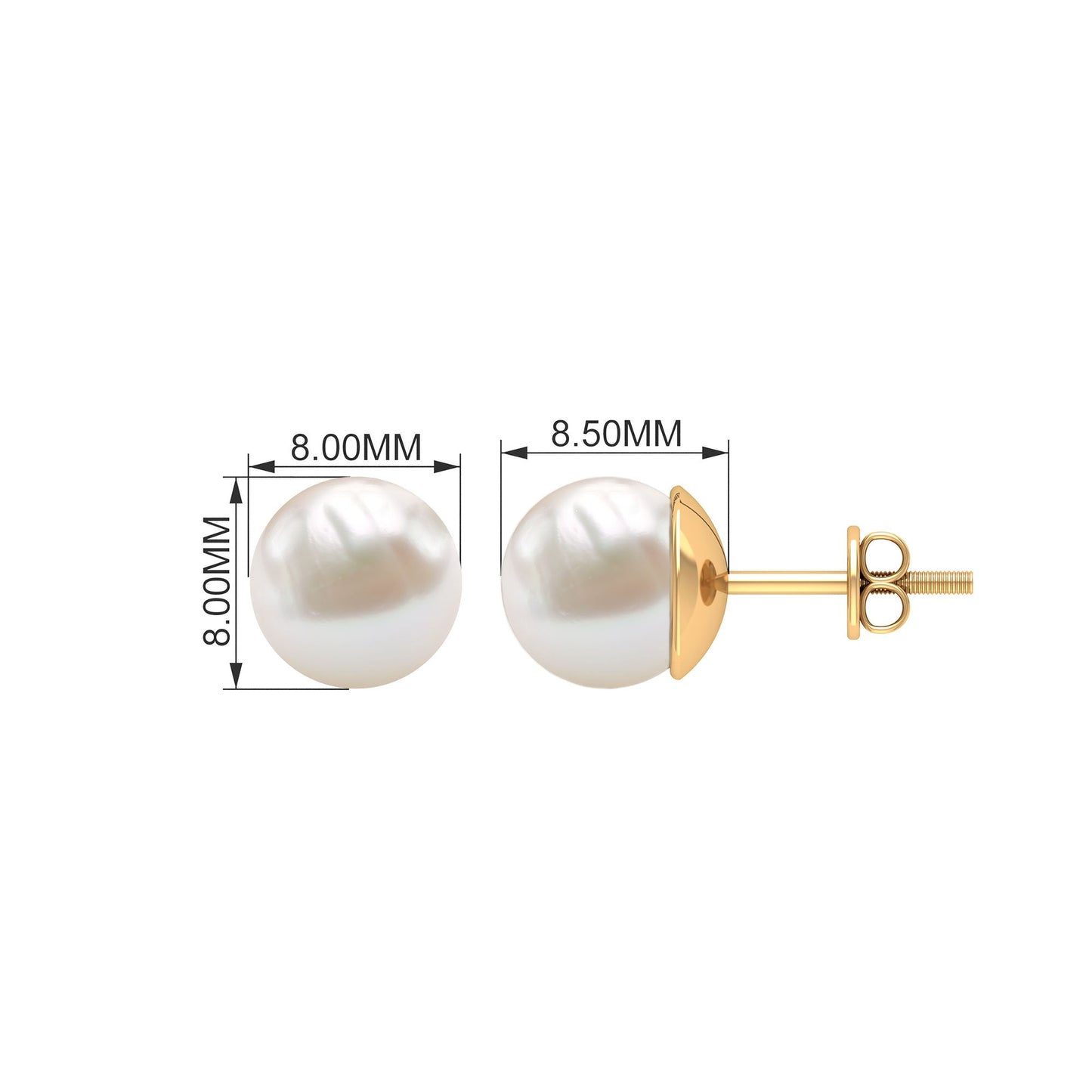 14.9 Carat Solitaire Pearl Stud Earrings with Screw Backs