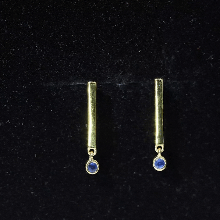 Round Blue Sapphire Bar Drop Earrings for Women