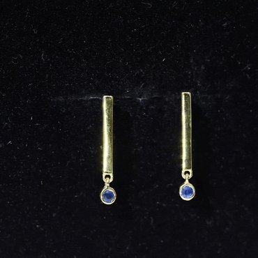 Round Blue Sapphire Bar Drop Earrings for Women