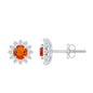 Round Fire Opal and Diamond Flower Halo Stud Earrings