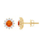 Round Fire Opal and Diamond Flower Halo Stud Earrings
