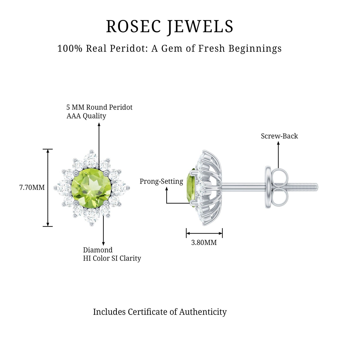 1 Carat Peridot Stud Earrings with Diamond Halo