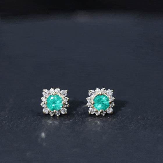 Real Emerald Stud Earrings with Diamond Halo