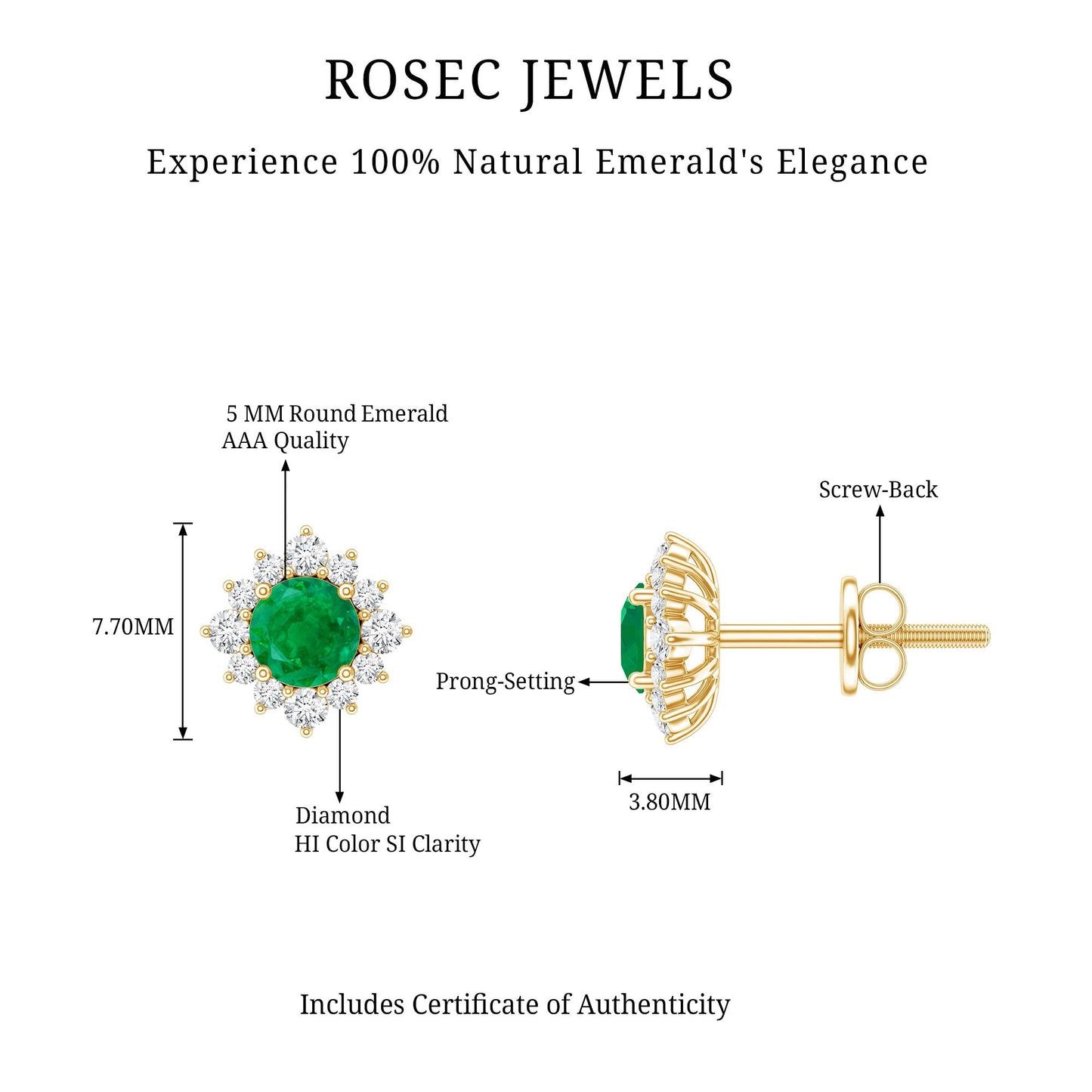 Real Emerald Stud Earrings with Diamond Halo