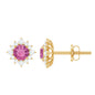 Round Pink Tourmaline Stud Earrings with Diamond Halo