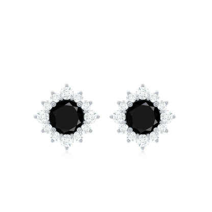 Round Lab Grown Black and White Diamond Halo Stud Earrings