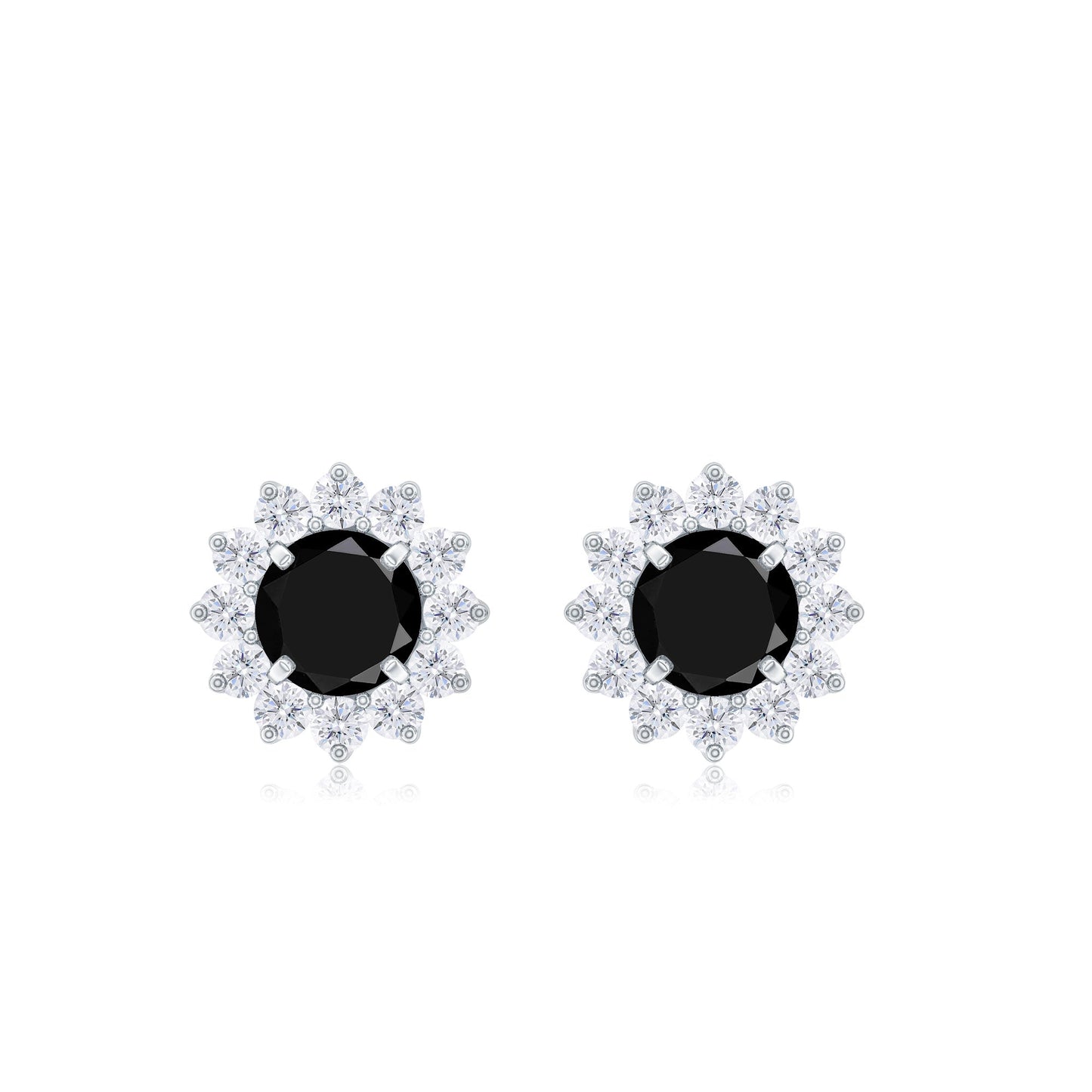 0.9 Carat Black Spinel and Diamond Classic Halo Stud Earrings